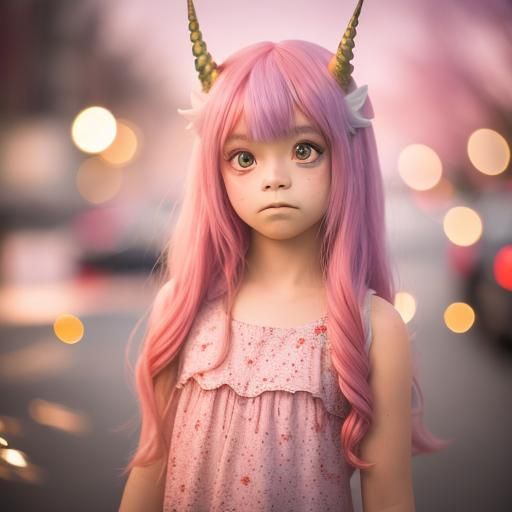 Scared Girl and Demon Mermaid Unicorn