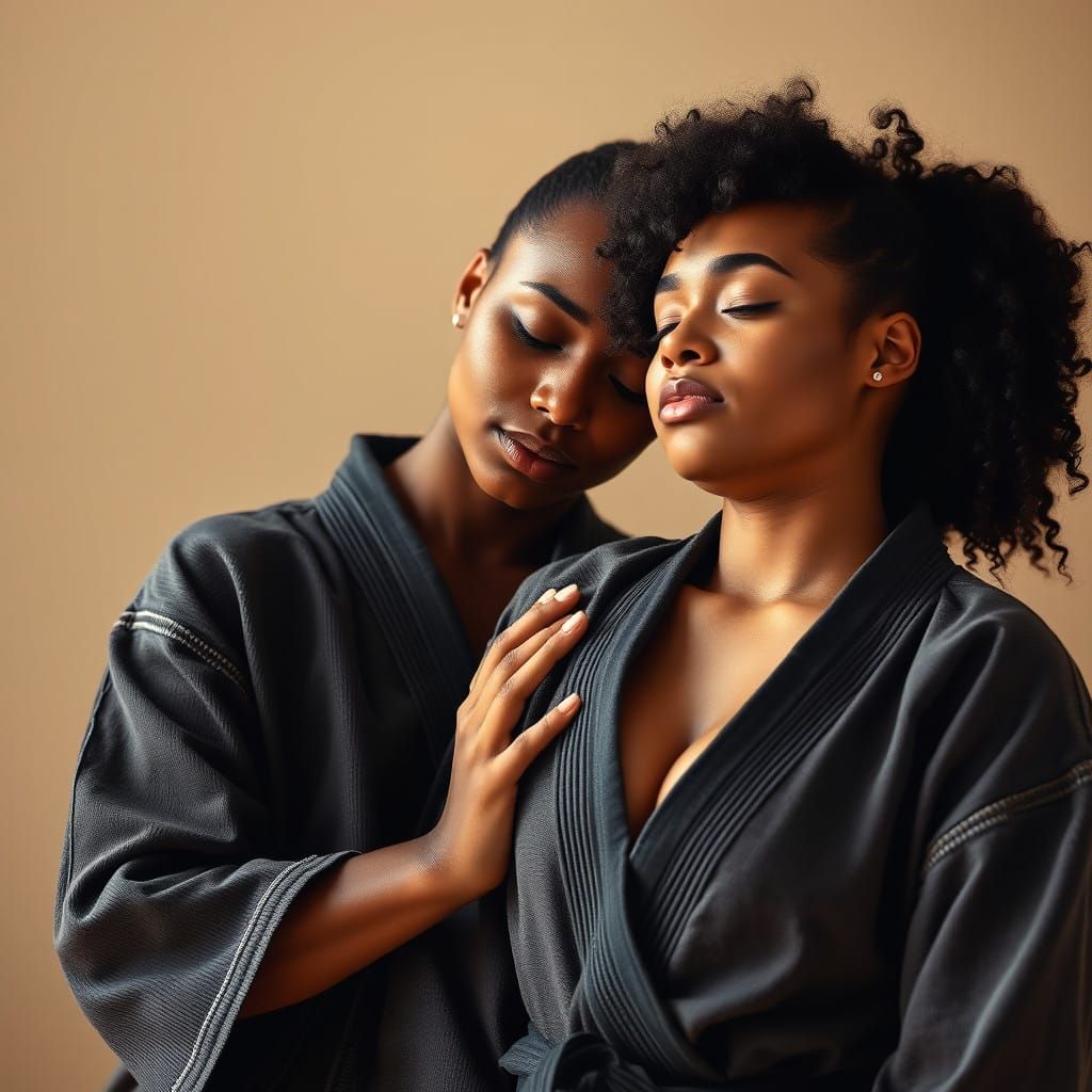Intimate Moment of Black Love and Relaxation in Soft, Warm L...