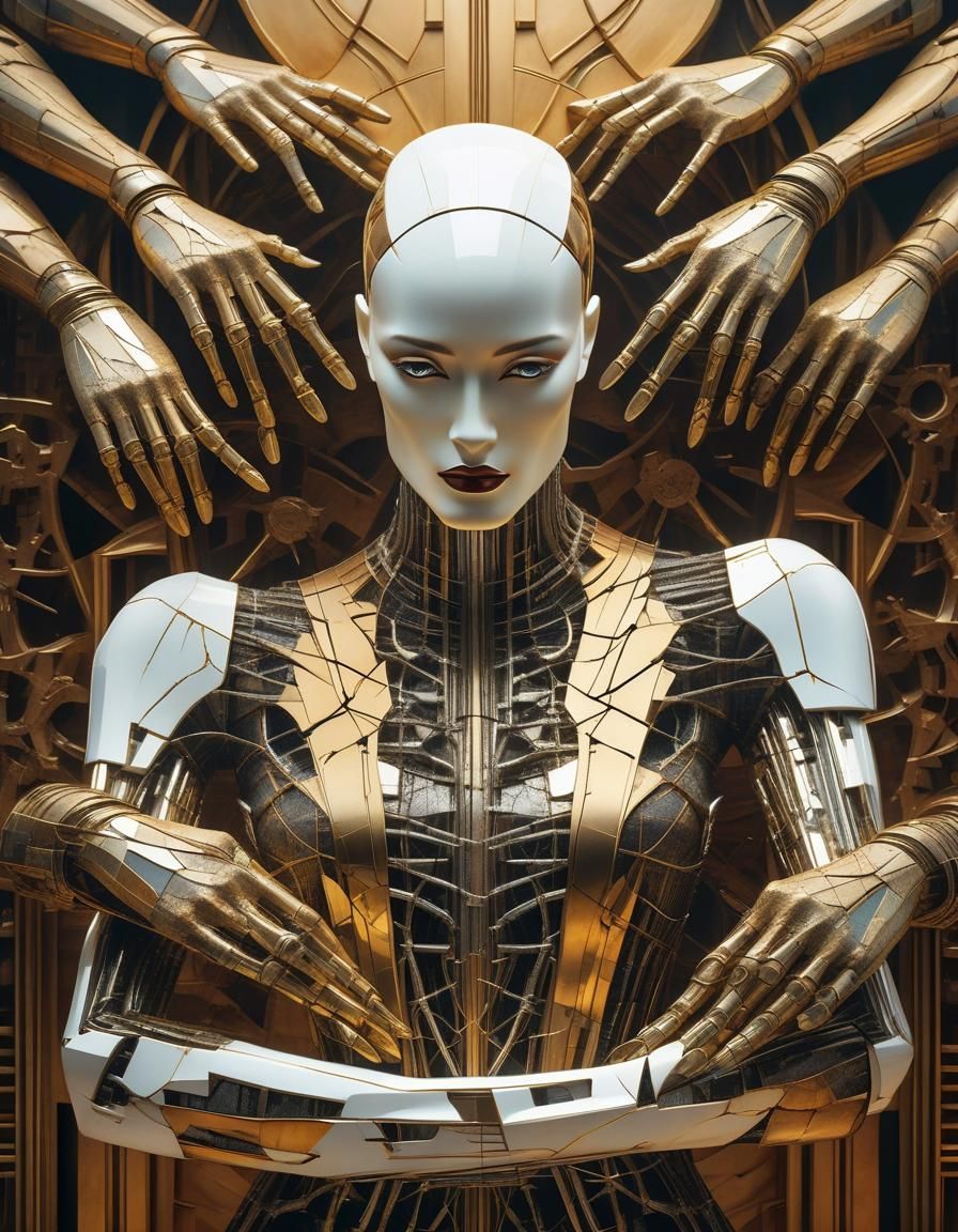 Surreal Mannequin Limbs in Broken Mirror Composition