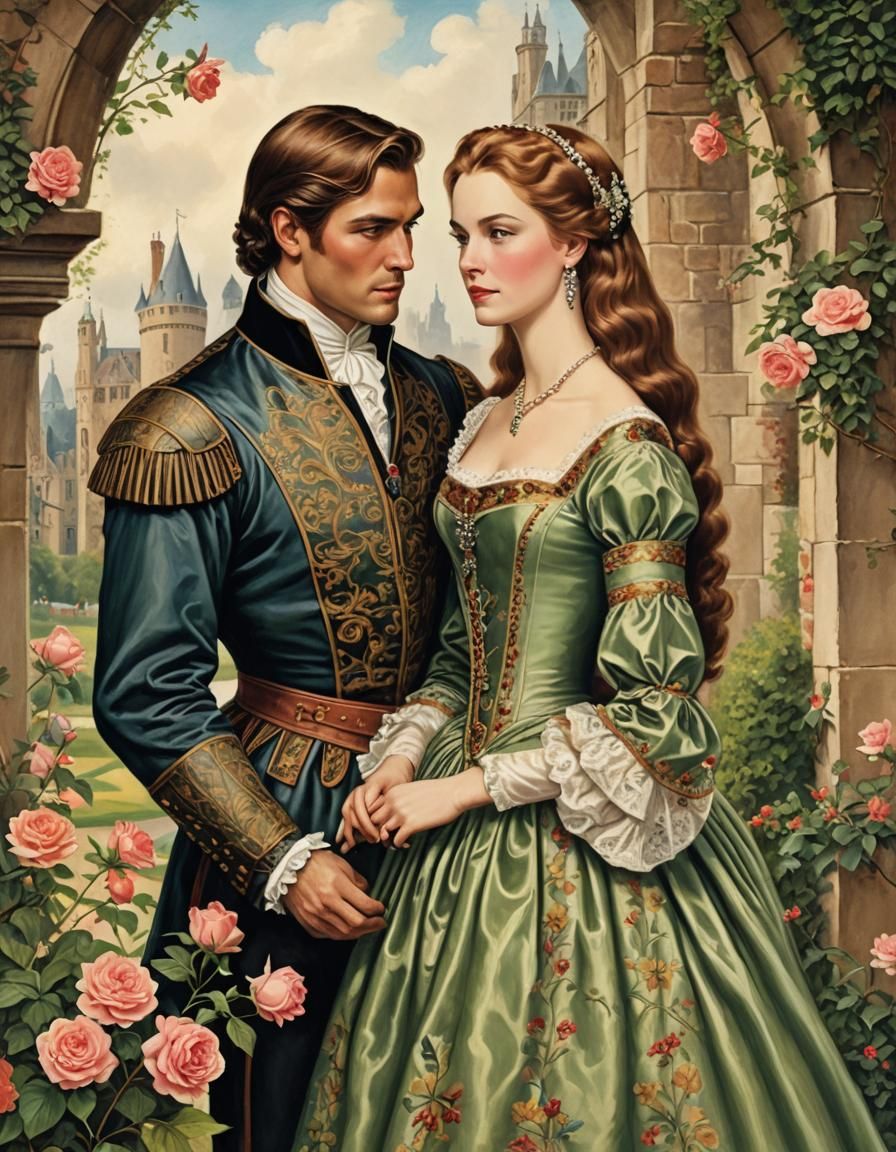Vintage Tudor Romance Novel Cover: Digital Illustration