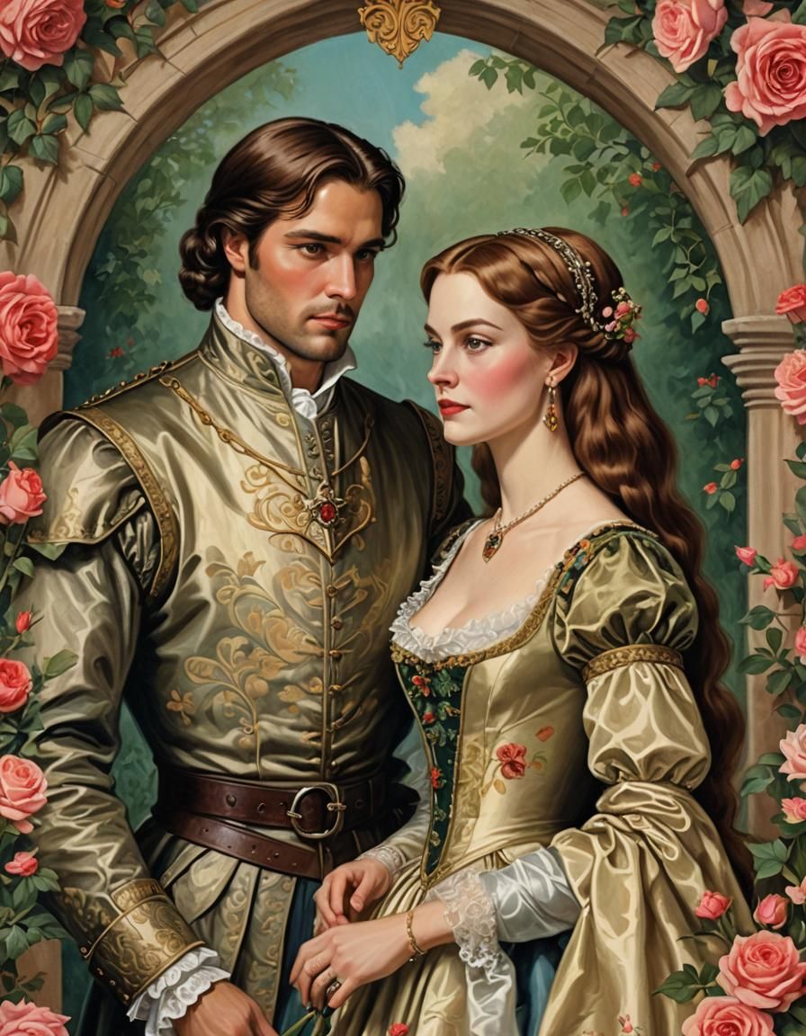 Tudor Era Romance Novel Cover in Digital Illustration Style