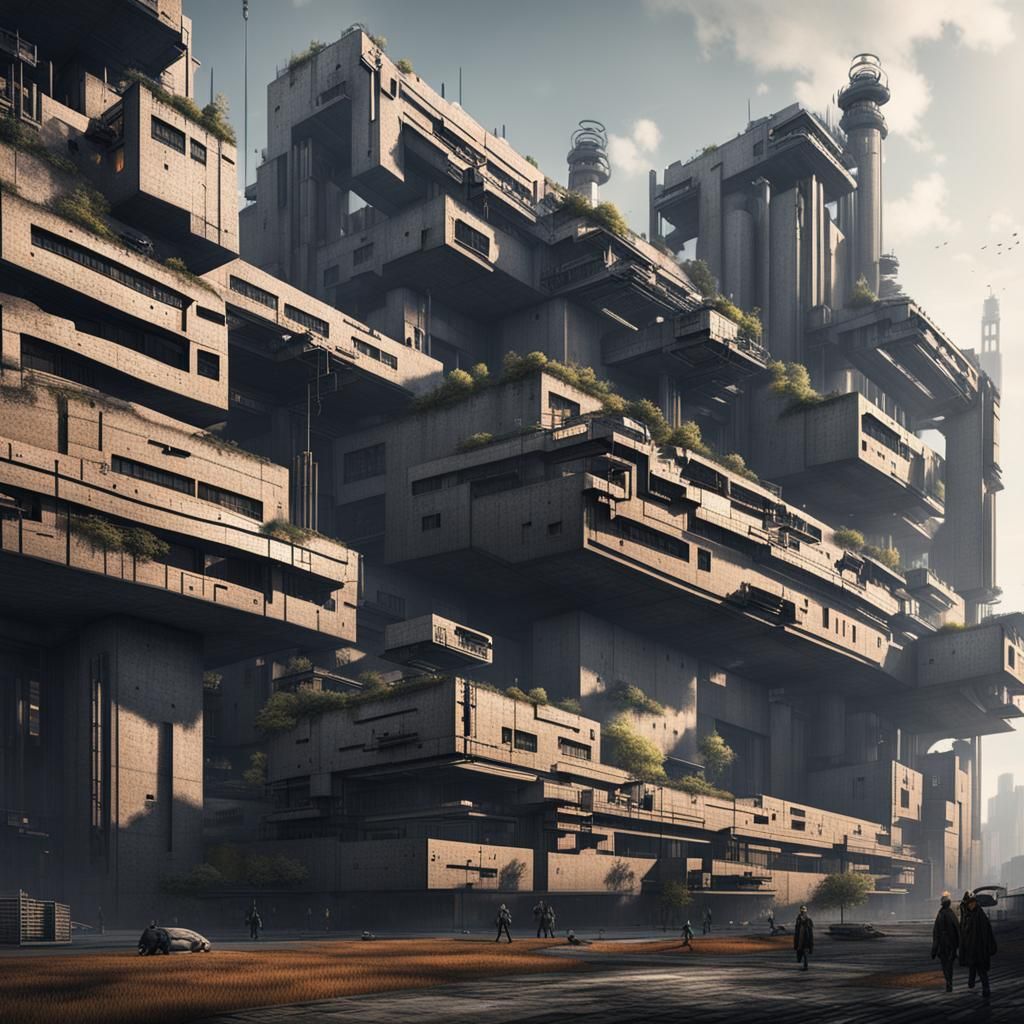 Cyberpunk Brutalist Fortress: Industrial Architecture