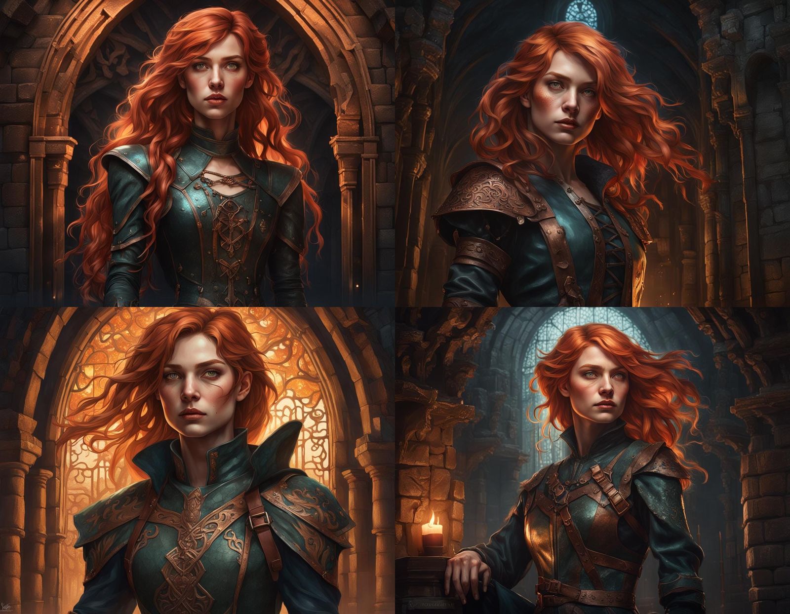 Adventurous Woman in Dungeon, Hyperdetailed Splash Art