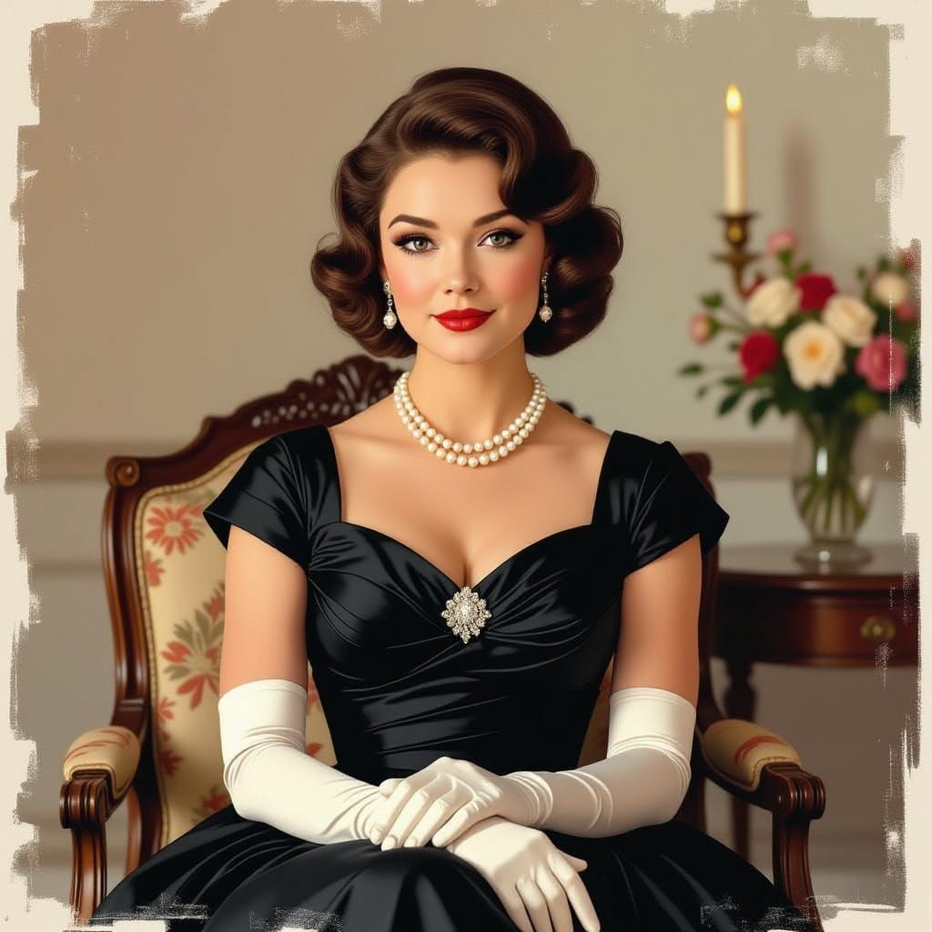 Elegant Hollywood Starlet in Vintage Glamour
