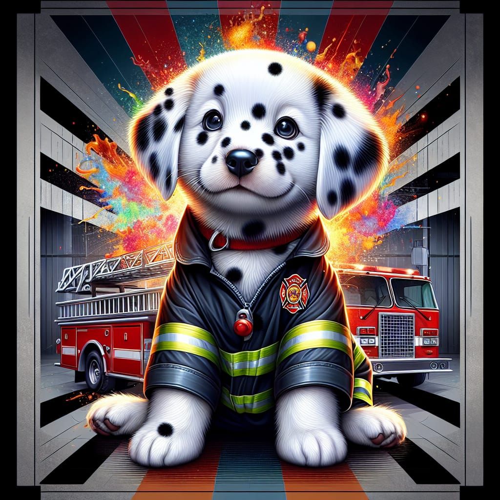 Dalmatian Firefighter on Fire Truck in Vibrant 3D