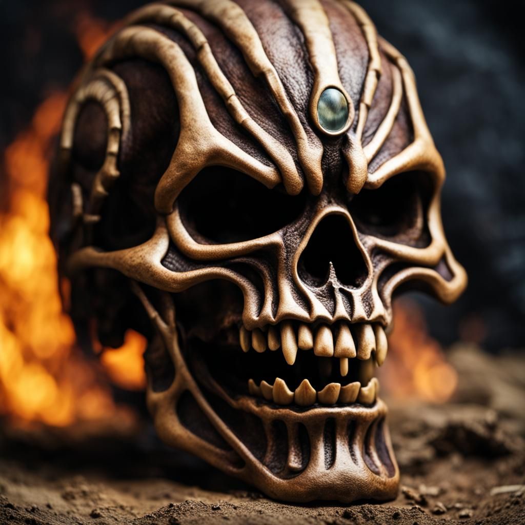 Hyperrealistic Iron Maiden Skull with Piercing Gaze
