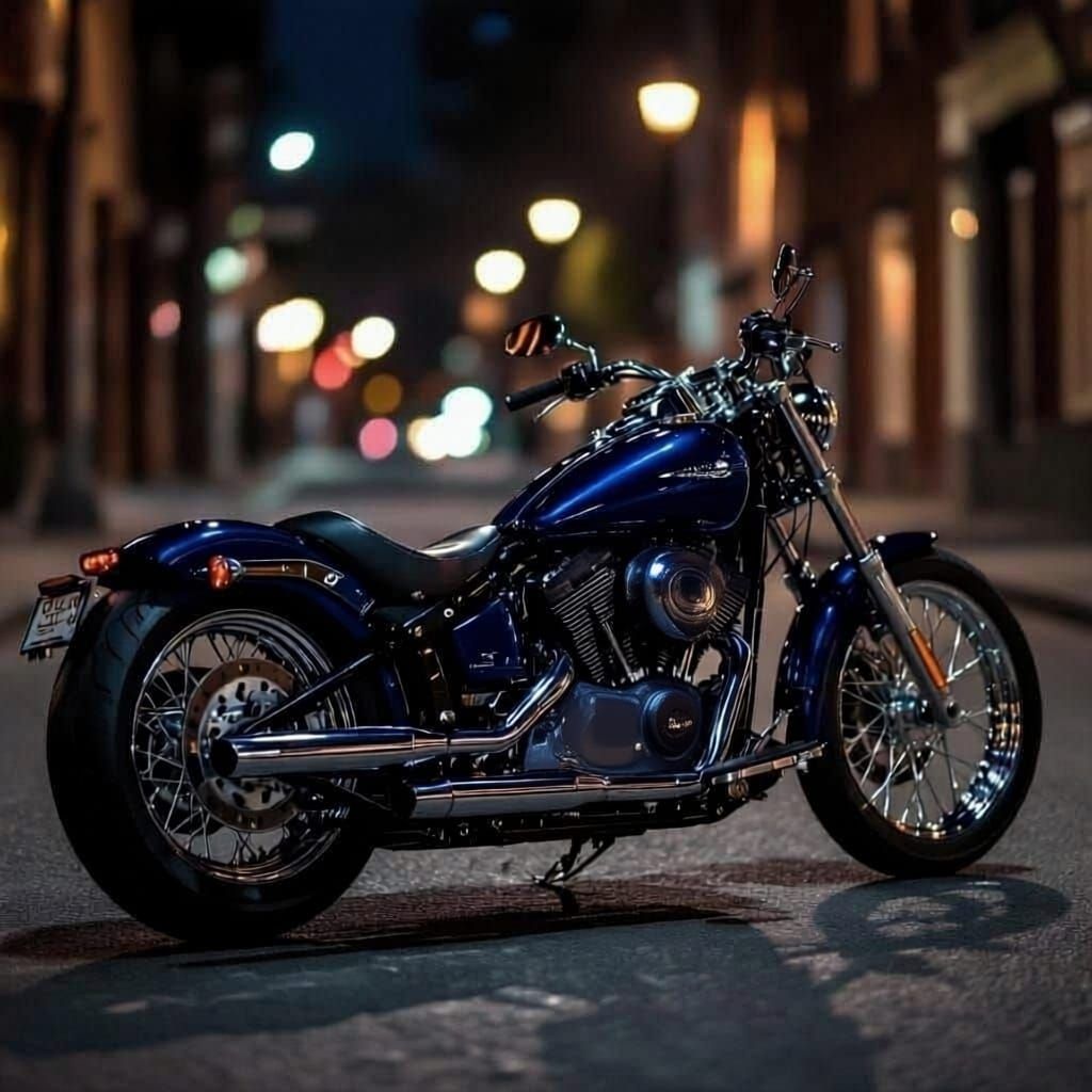Dark Cherry Virago Bobber Motorcycle on Night Street