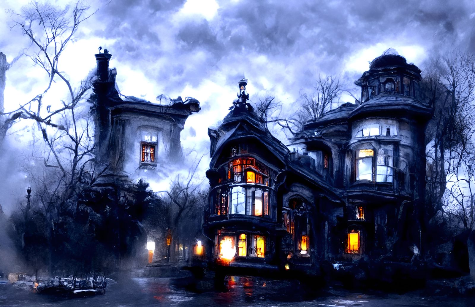 Terrifying Haunted Victorian House in Digital Art Style