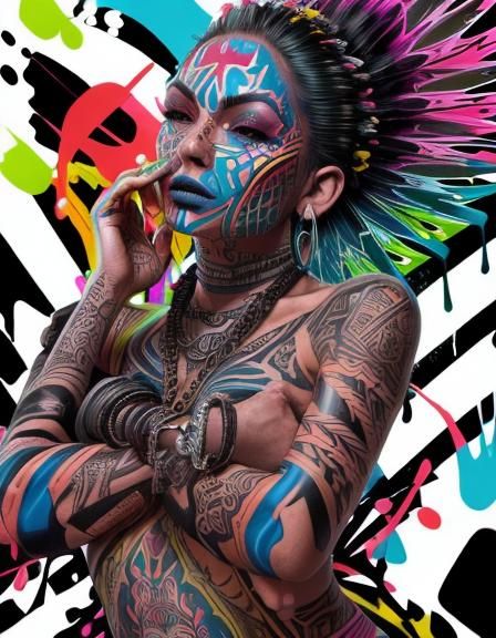 Living Tribal Tattoo in Graffiti Art Style