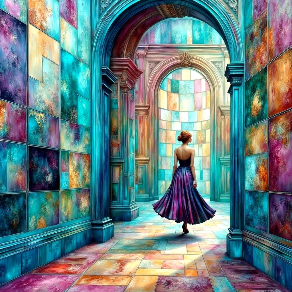 Surreal Landscape with Woman: Impasto Oil Painting