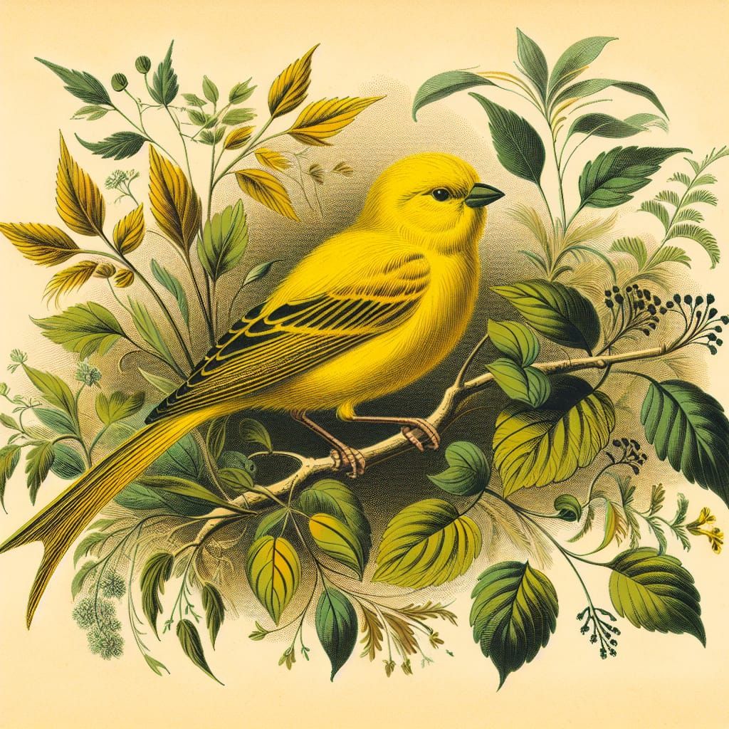 Botanical Canary Illustration in Warm Sunlight