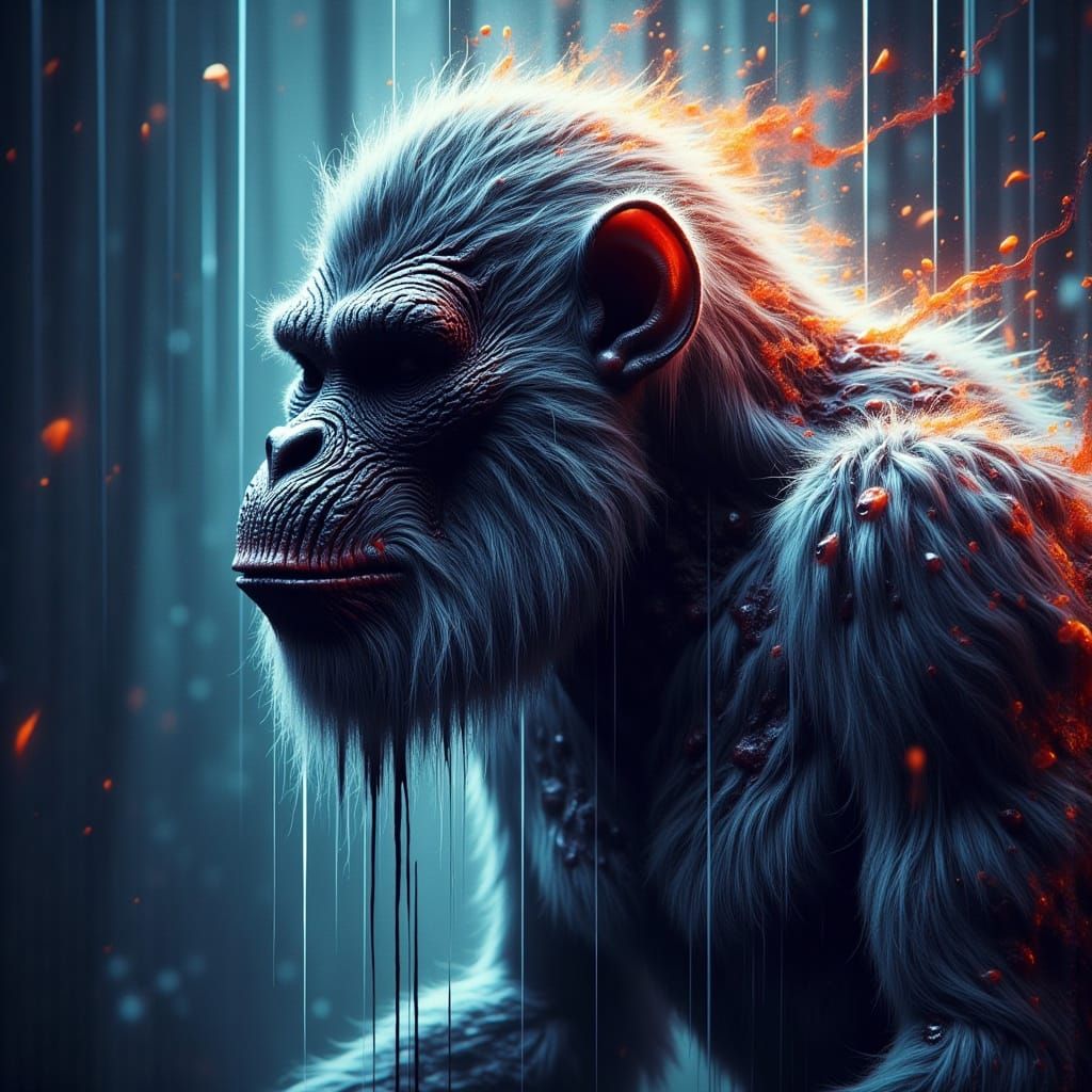 Evolution's Enigmatic Figure in Waterfall-Inspired Textures