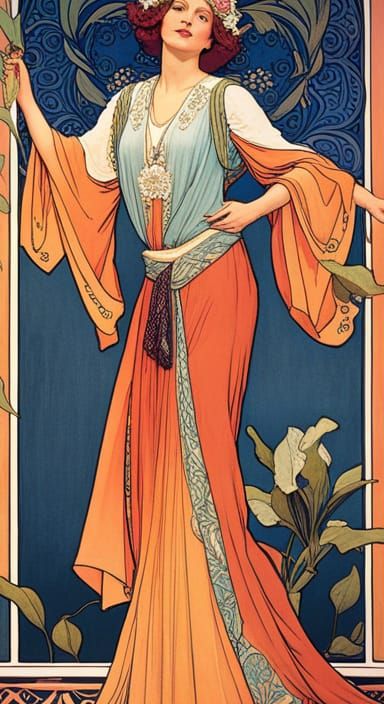 Sarah Bernhardt as Byzantine Noblewoman in Art Nouveau Style