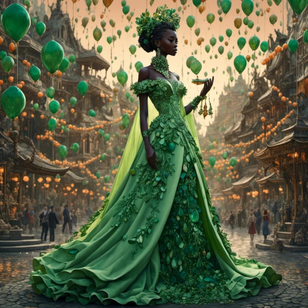 Girl in Jade Gown with Peridot Jewels