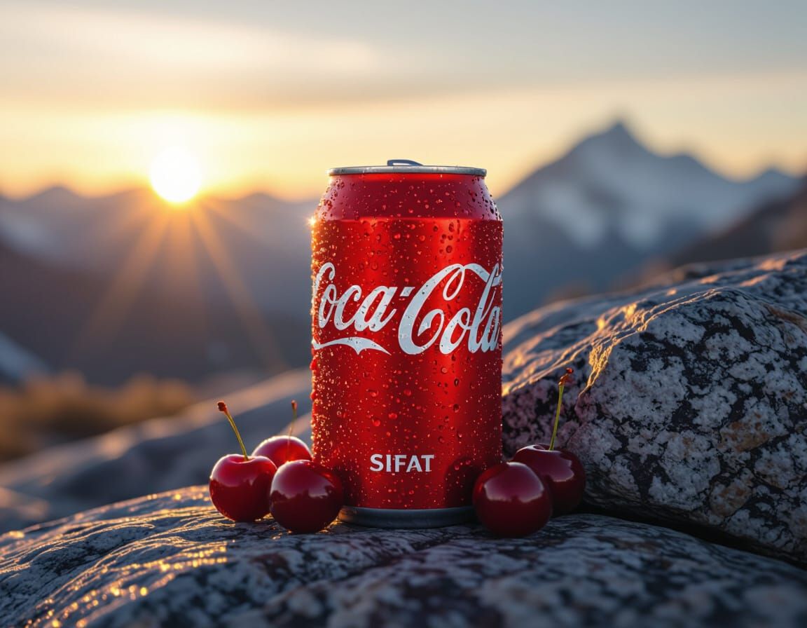Chilled Coca-Cola Can on Granite at Sunrise