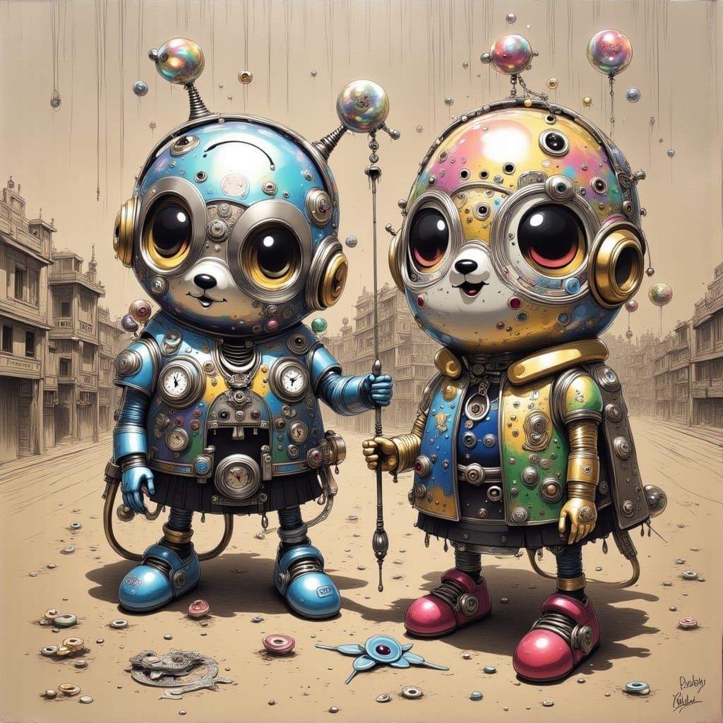 Surreal Darkscape with Brassy Balloon Elements