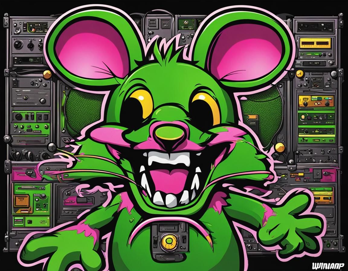 Cartoon Ratfink Mouse on Winamp Player