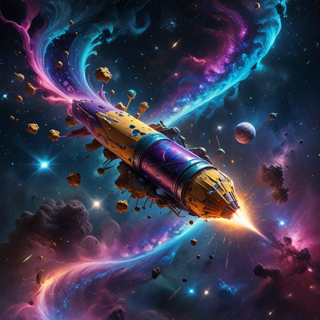 Giant Pencil Unraveling into a Cosmic Galaxy in Surreal Styl...