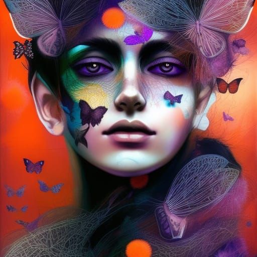 Woman with Butterflies: Digital Art Portrait