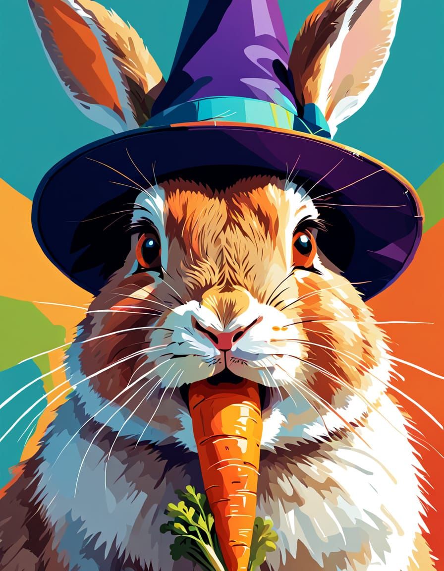 Rabbit with Carrot in Hat, WPAP Style Portrait