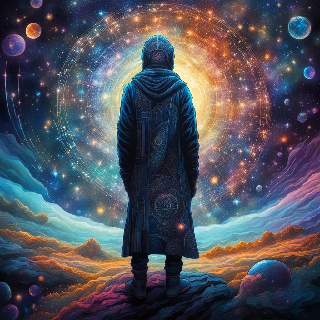 Mysterious Figure in Cosmic Astral Illustration