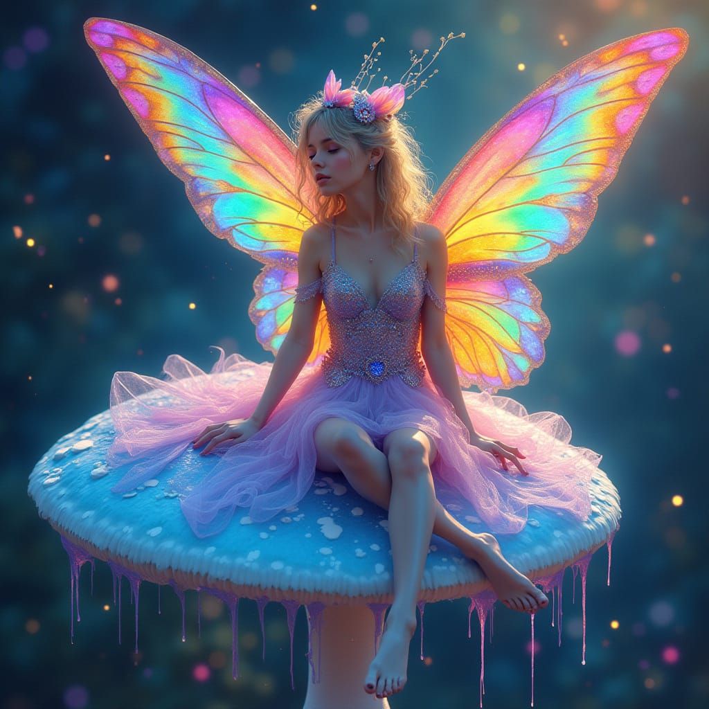 Rainbow Fairy with Cosmic Aura, Hyper-Realistic Illustration