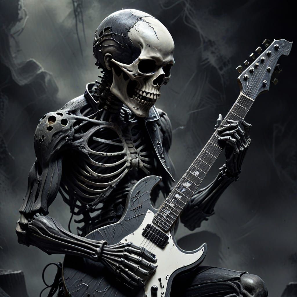 Skeletal Guitarist in Dark Fantasy Graphic Novel