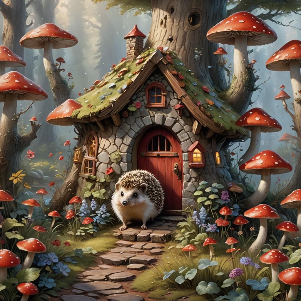Hedgehog's Fantasy Home in Hyperdetailed Style