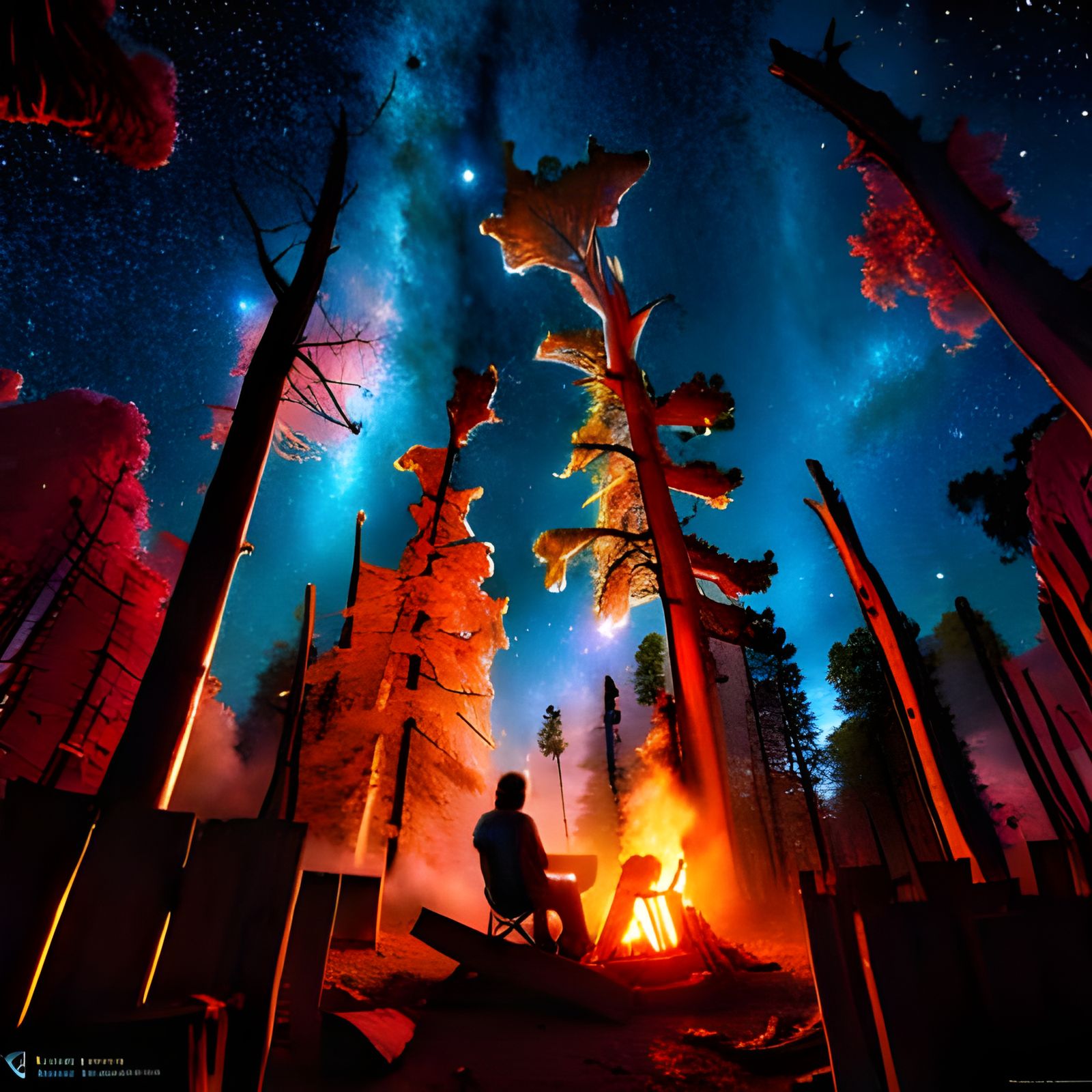 Cosmic Campfire: Pillars of Creation in Starry Forest