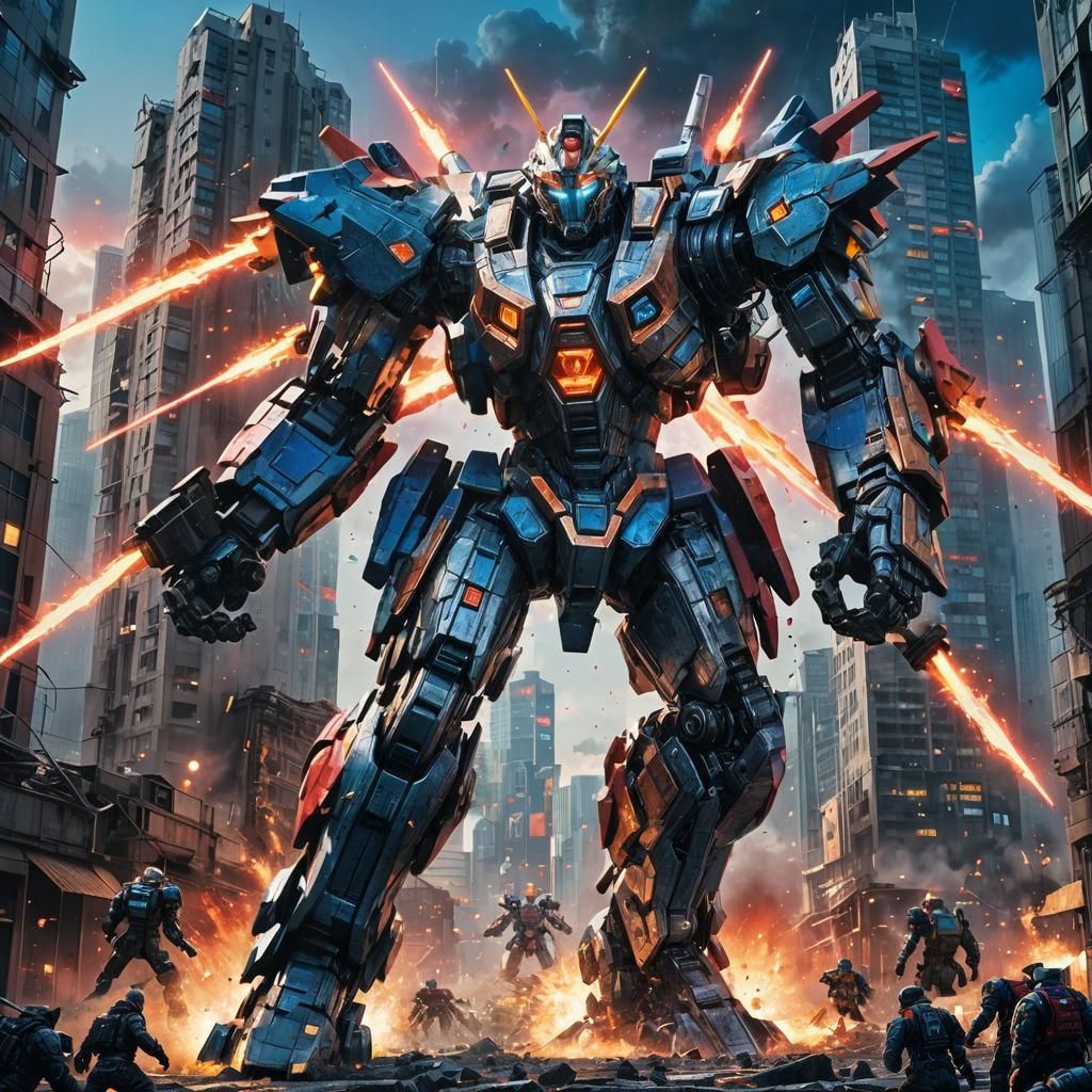 Epic Mecha Robot Battle in Sci-Fi City