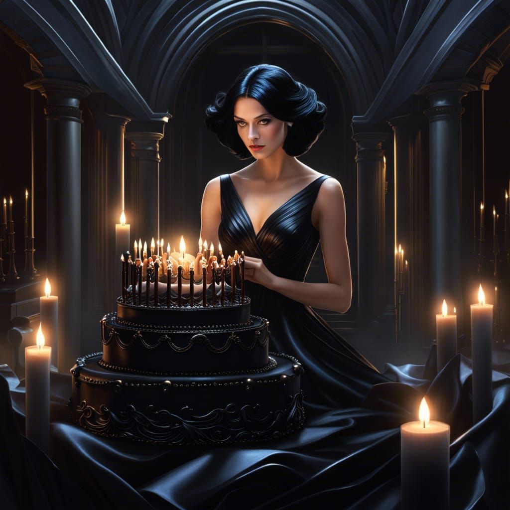 Fantasy Princess with Black Birthday Cake