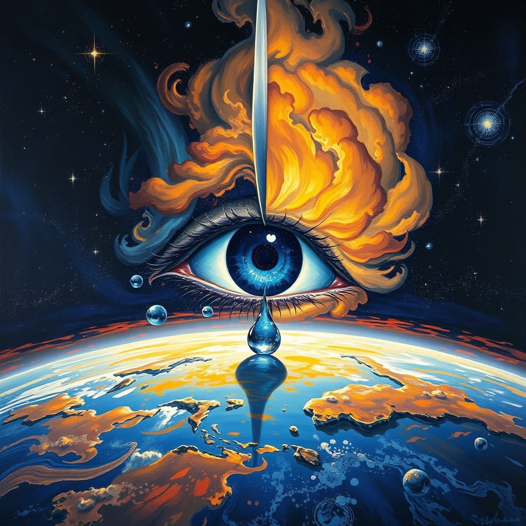 Neo-Expressionist Earthsplit with Luminous Tear