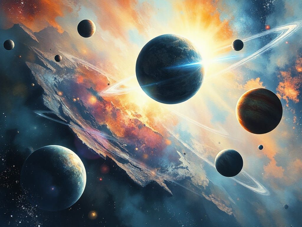 Endless Space with Planets and Suns in Vibrant Watercolor