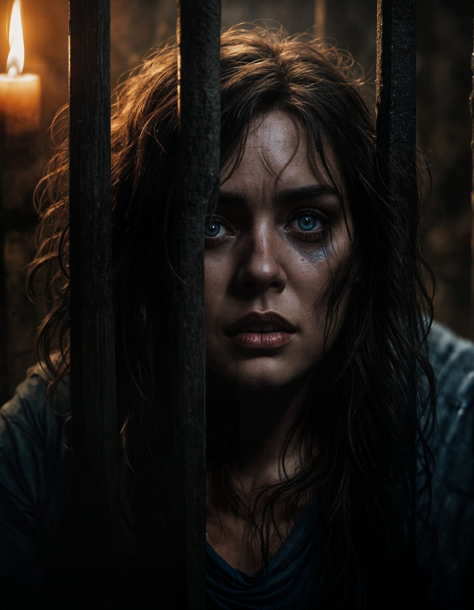 Surreal Portrait of a Female Prisoner with an Inner Flame