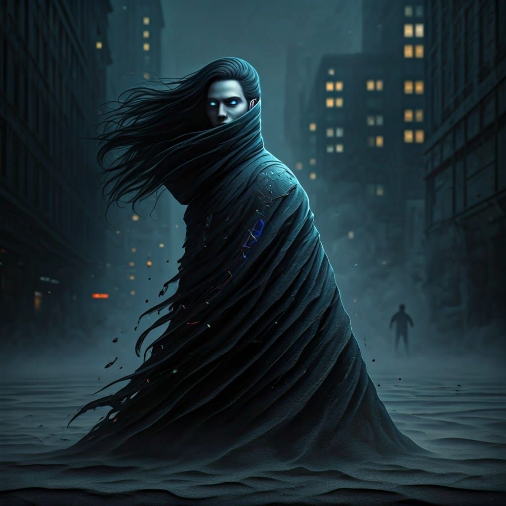 Ethereal Sandman Assassin in a Desolate Cityscape