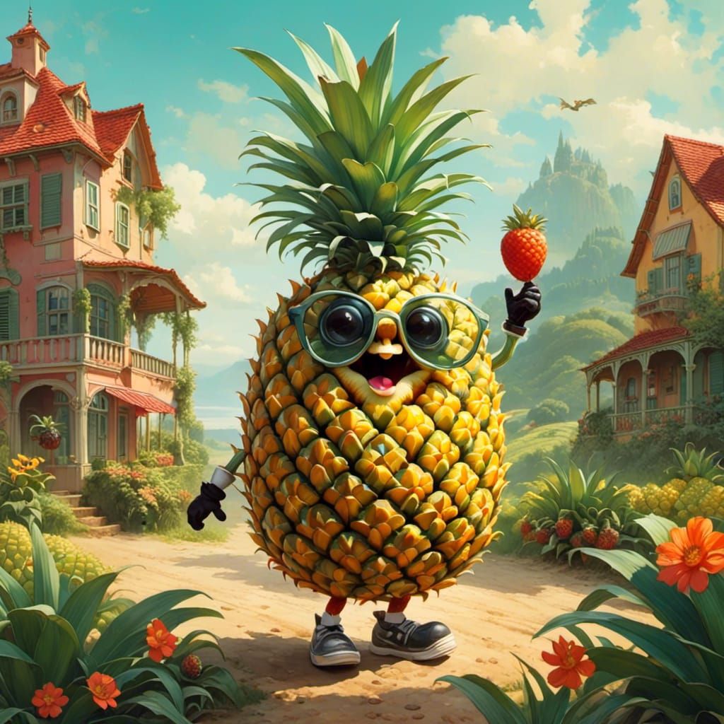 Anthropomorphic Pineapple Character in Surreal Style