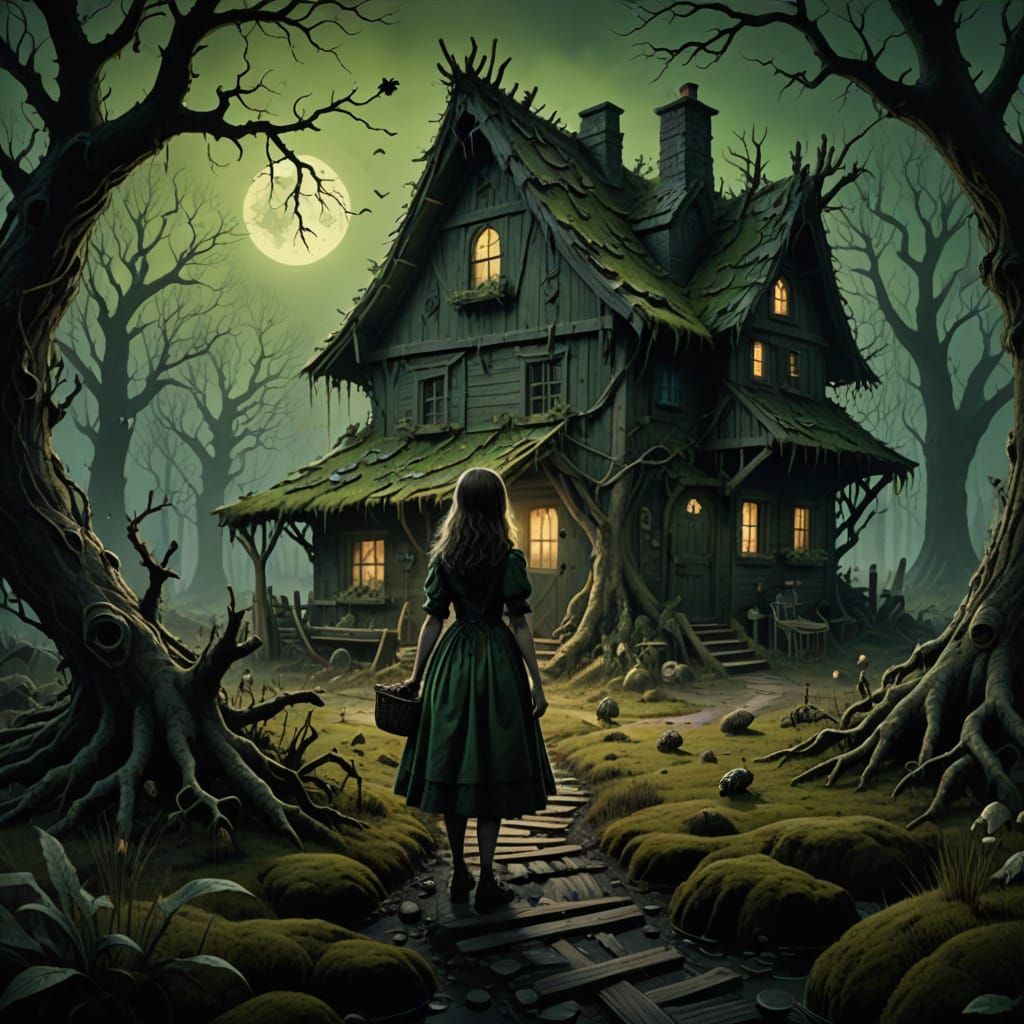 Eerie Witch's Hovel in Haunted Bog Landscape