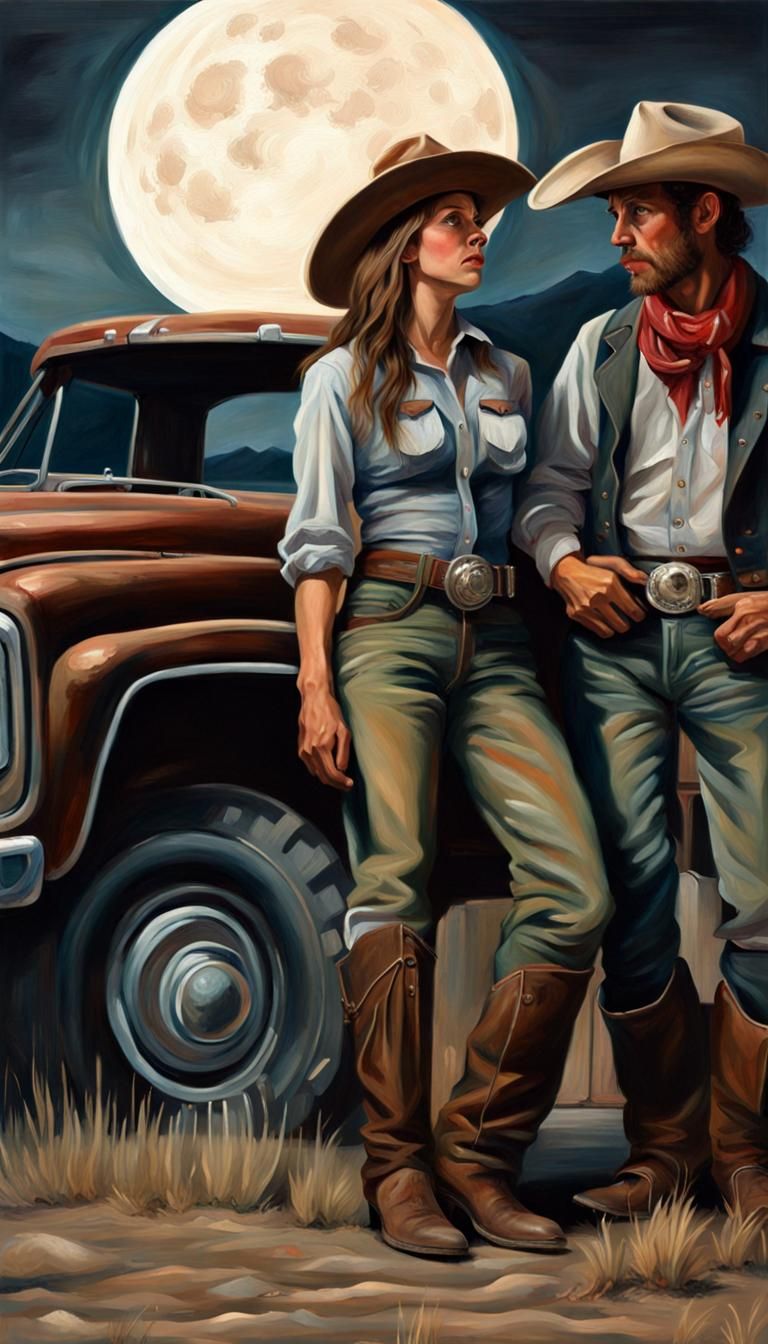 Cowboy and Cowgirl Moonlit River Romance