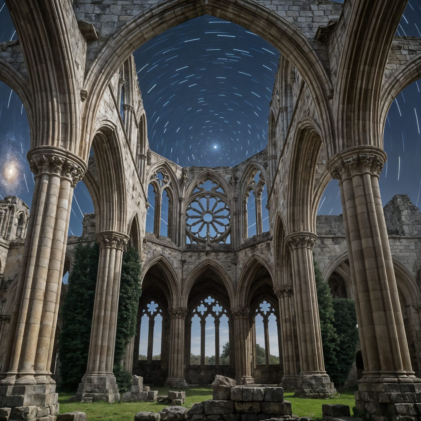 Gothic Abbey Ruins Frame Starry Skies