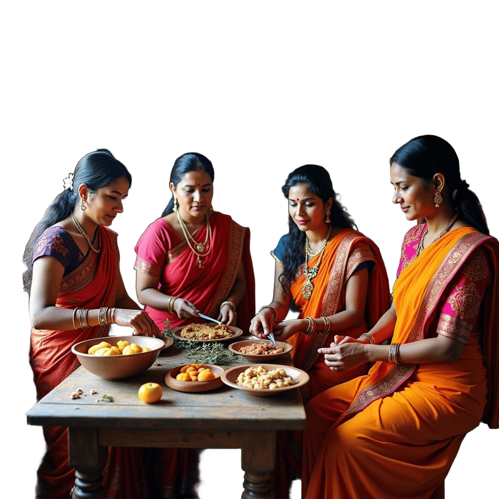 Nepali Women Preparing Teej Foods in Traditional Setting