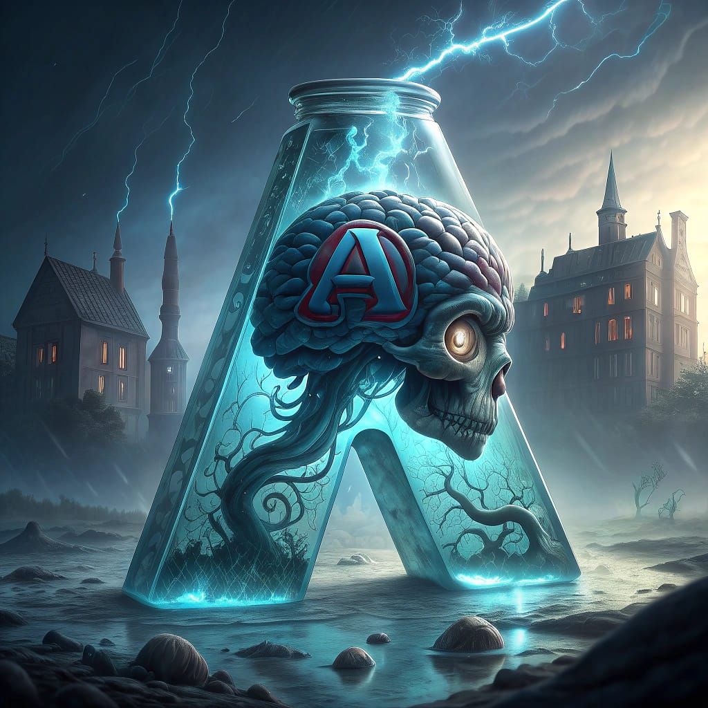 Ominous Biomechanical Beast in Glass, Dark Academia Style