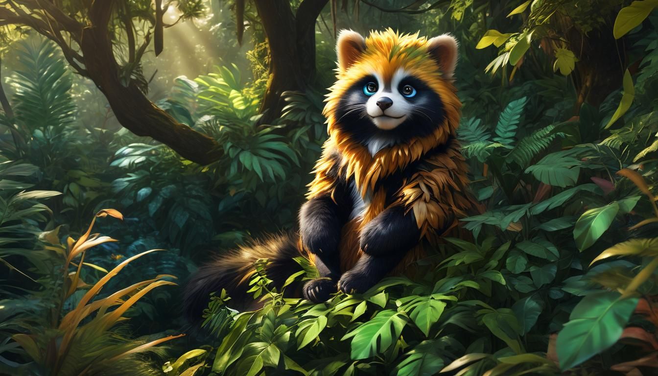 Catpandamonkey in Jungle, Vivid Digital Art