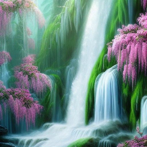 Flower Queen at Waterfall: Fantasy Concept Art