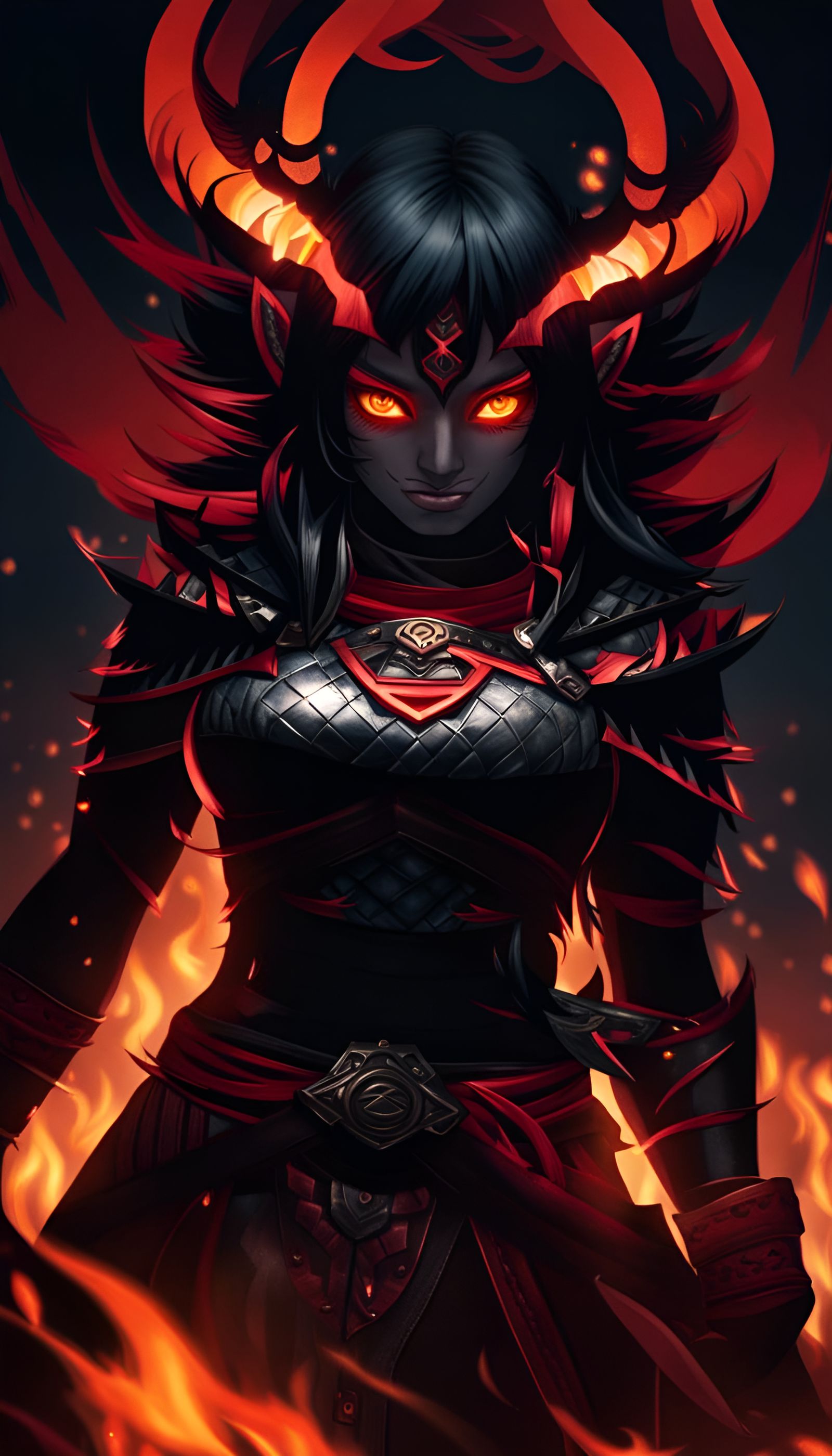 Fiery Oni Girl Portrait in Ominous Lighting
