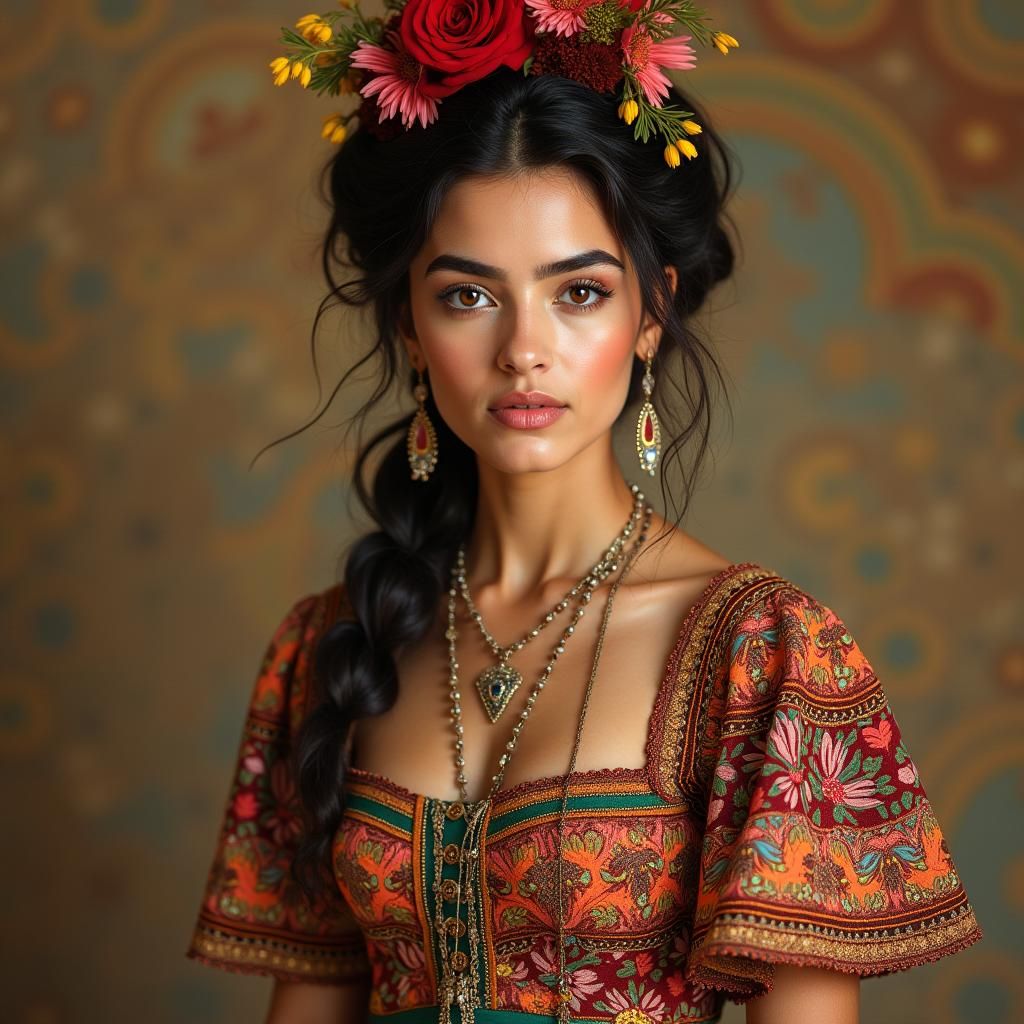 Iranian Peruvian Woman in Frida Kahlo Style