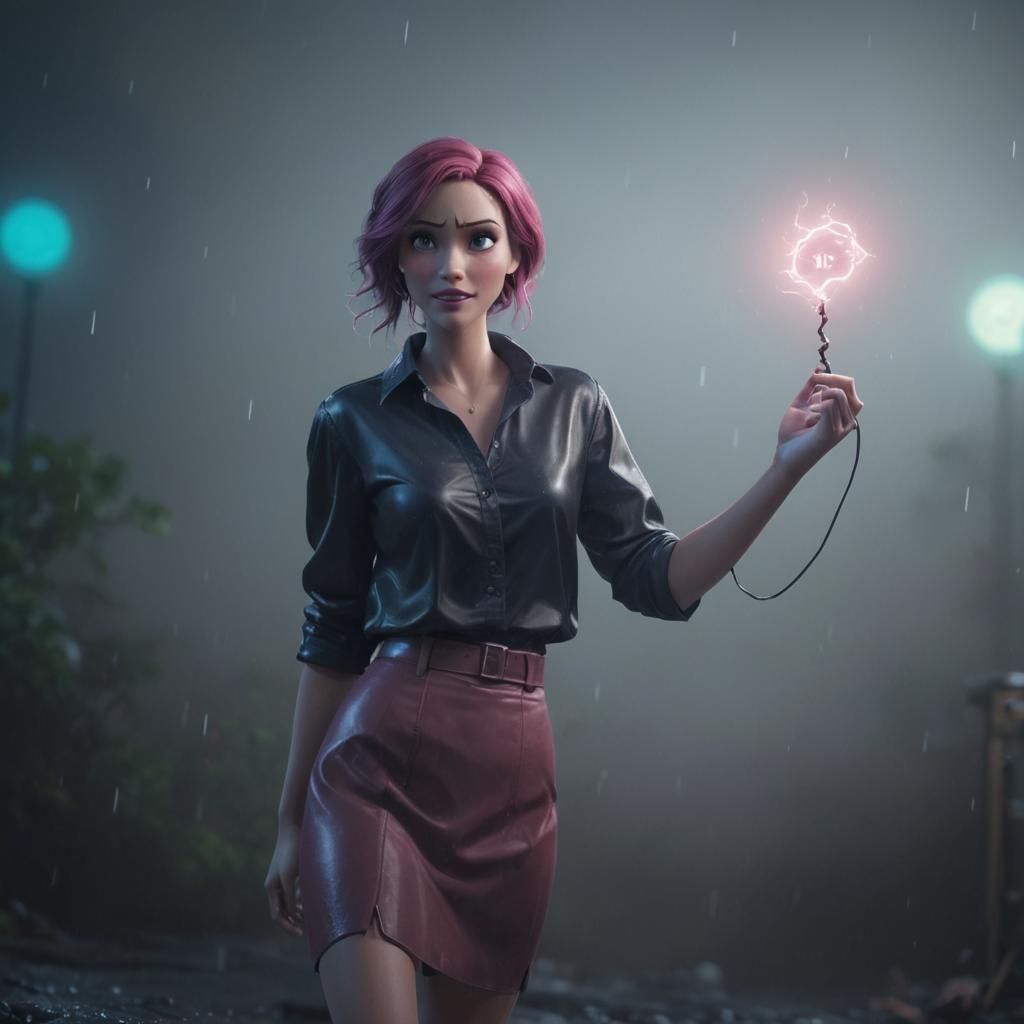 Happy Woman in a Storm: 3D Digital Art