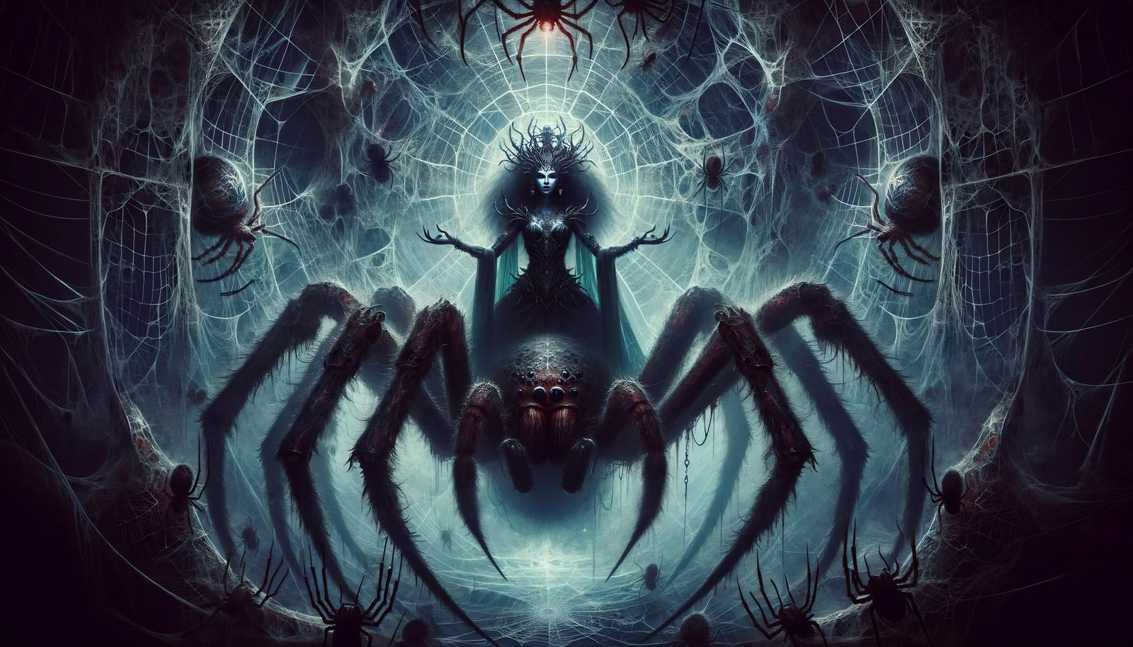 Fearsome Dark Elf Spider Deity in Gothic Horror