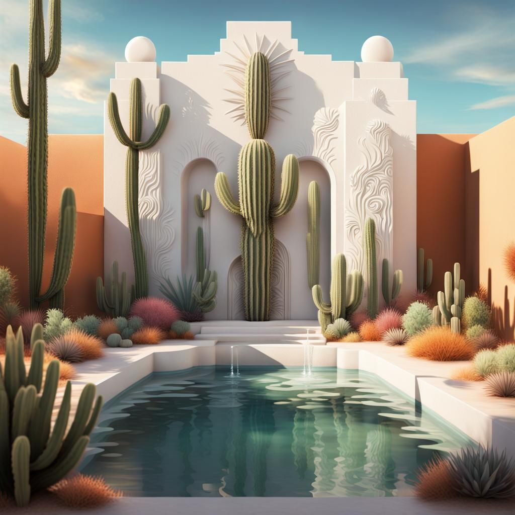 Art Deco Pool and Cactus Garden in Desert