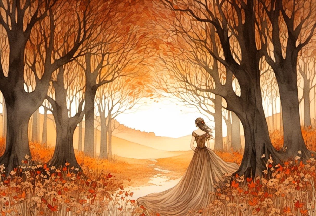 Autumnal Surrealism: Woman in Whimsical Forest