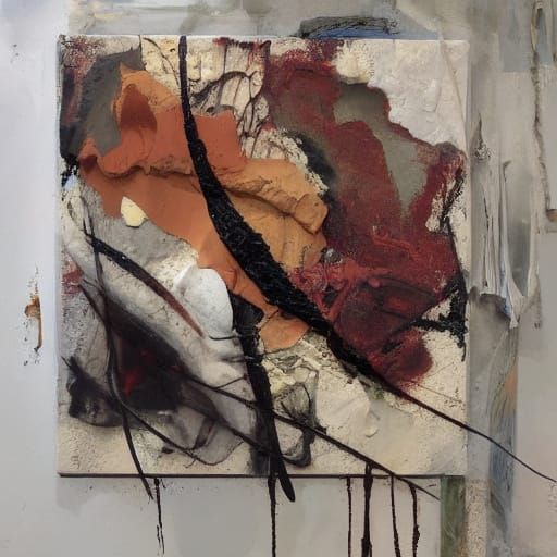 Abstract Figure with Symbols in Mixed Media